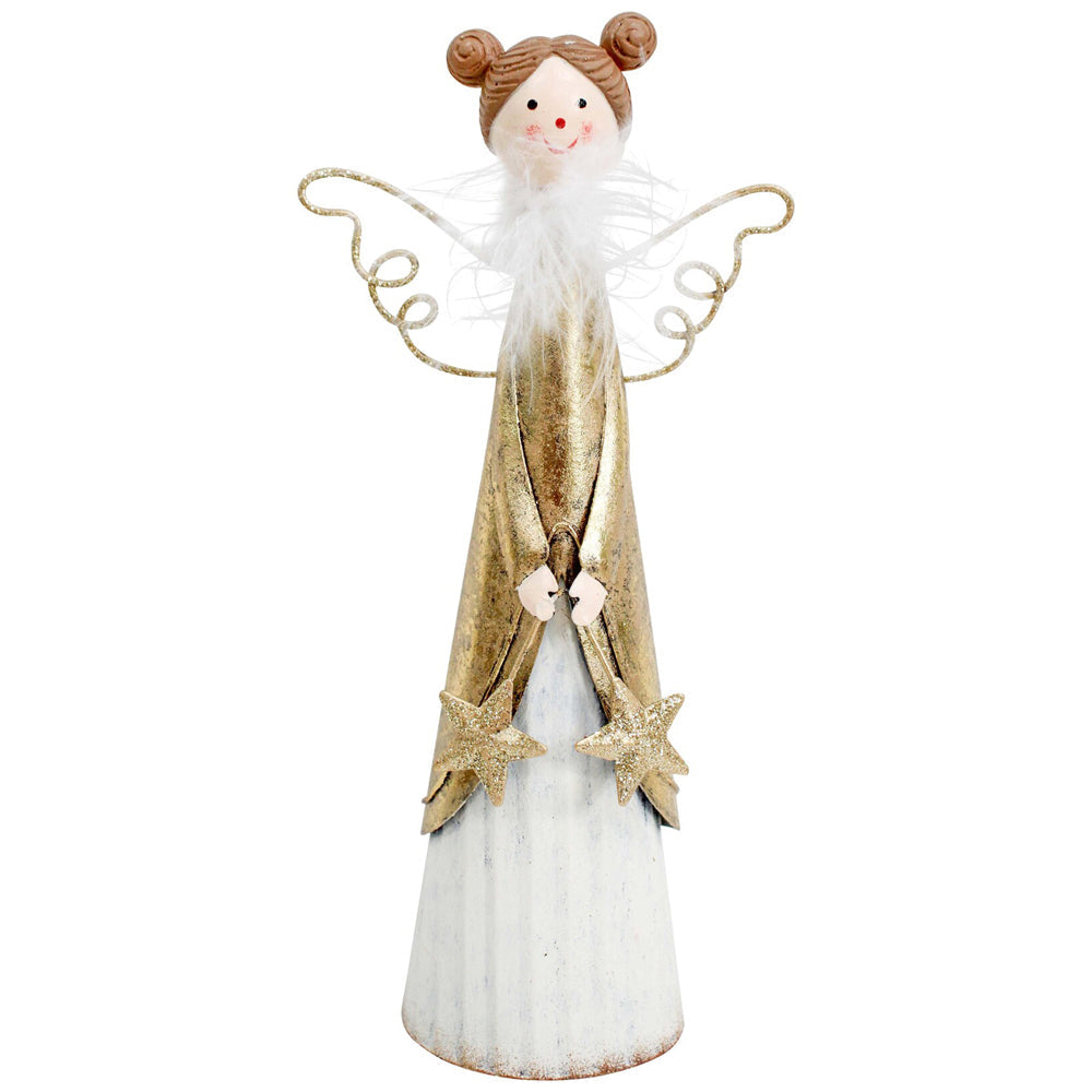 LVD Metal Pretty Angel w/ Star Christmas Holiday Decoration 20cm White/Gold