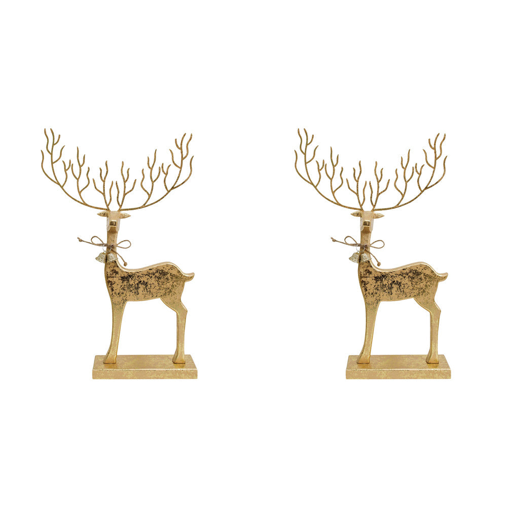 LVD Wooden Mystical Reindeer Foil Home/Living Room Xmas Decor 22x37cm Gold (2 Pack)