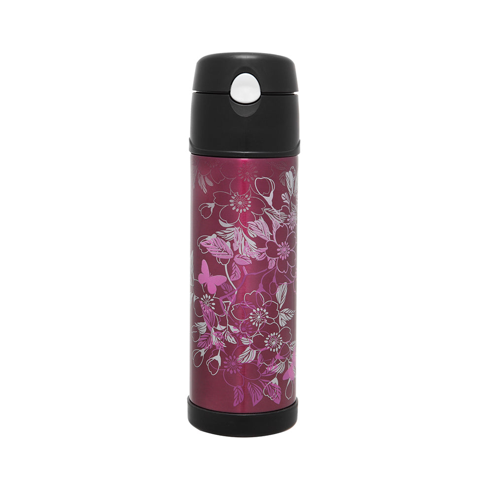Thermos Vacuum Insulated Durable Hydration Bottle w/Straw Floral Magenta 530ml