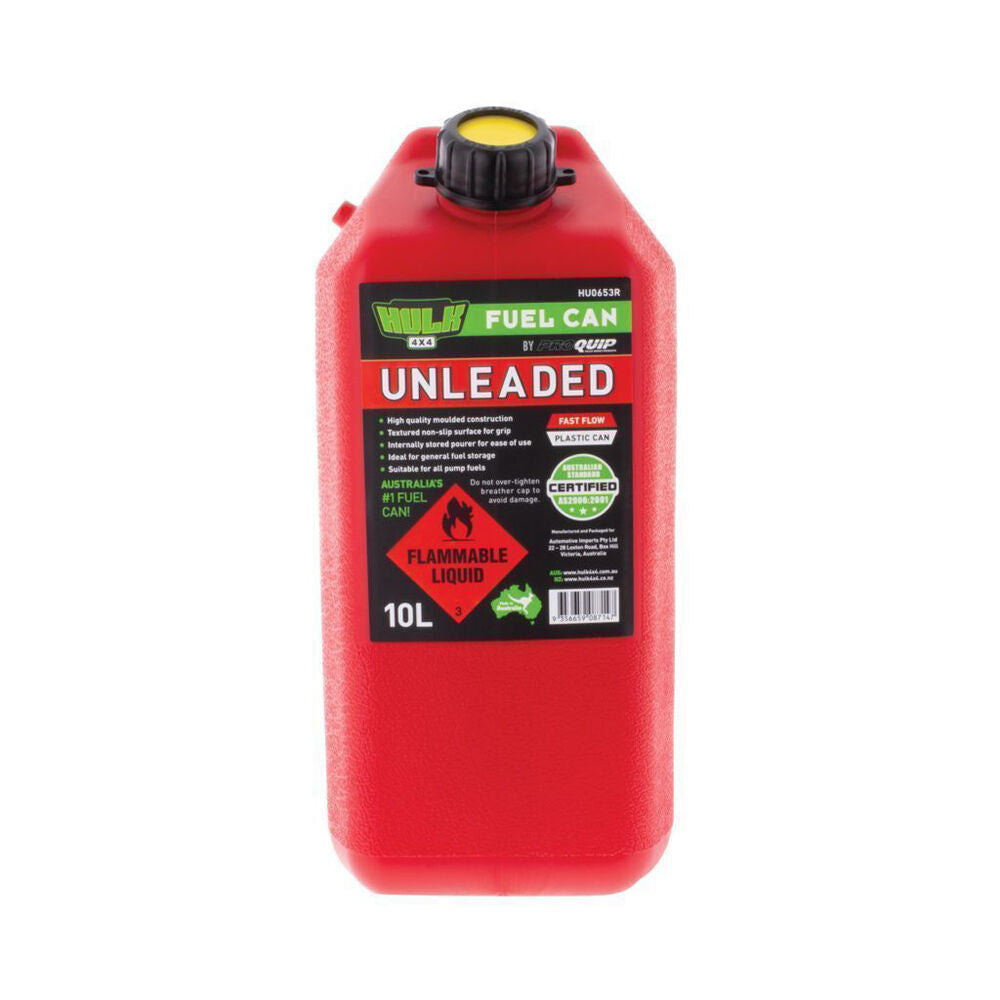Hulk 10L Red Fast Flow Plastic Unleaded Jerry Fuel Storage Can — image 3