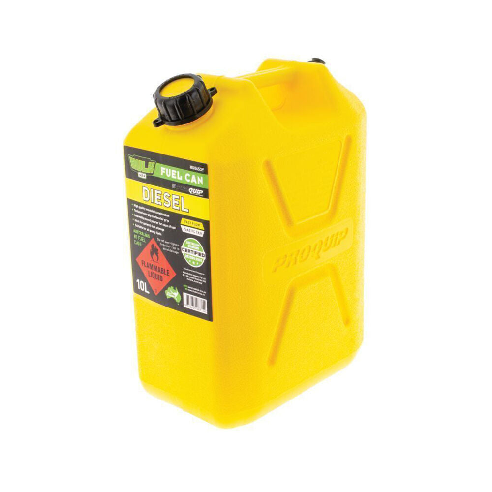Hulk 10L Yellow Fast Flow Plastic Diesel Jerry Fuel Storage Can