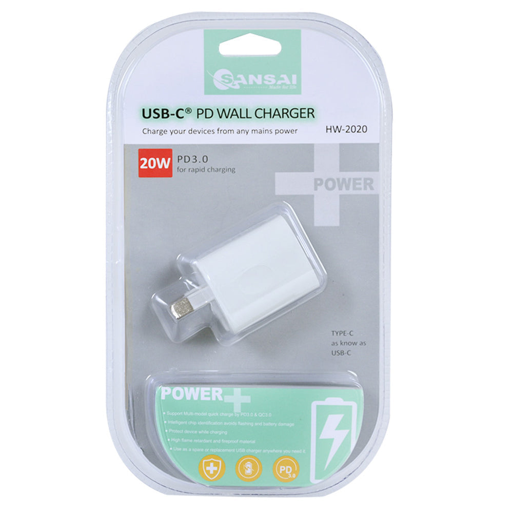 Sansai USB-C PD Wall Charger Power Point Adaptor Fast Charging Compatible 20W