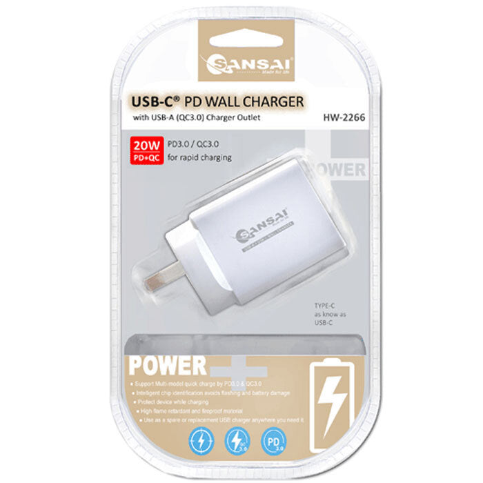 Sansai 20W PD Dual Type Usb-c/usb-a Phone/Mobile Wall Charger Adapter Port Plug — image 2