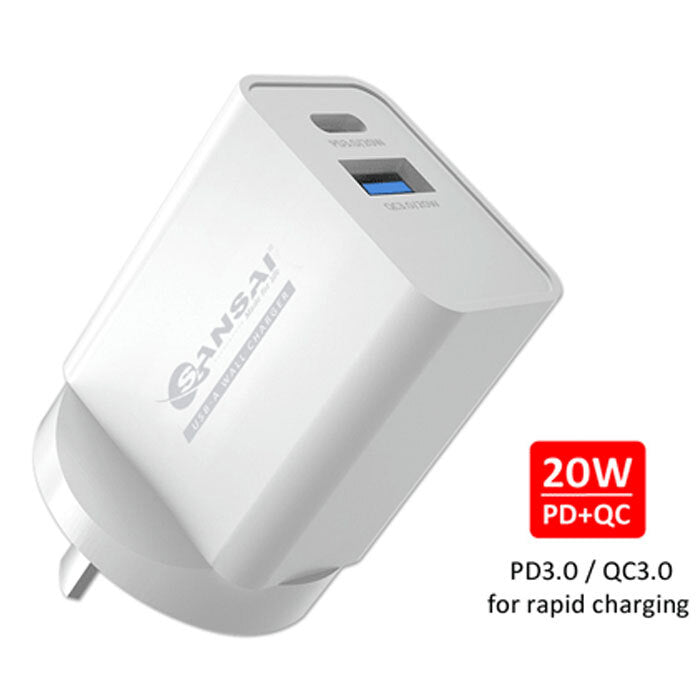 Sansai 20W PD Dual Type Usb-c/usb-a Phone/Mobile Wall Charger Adapter Port Plug — image 3