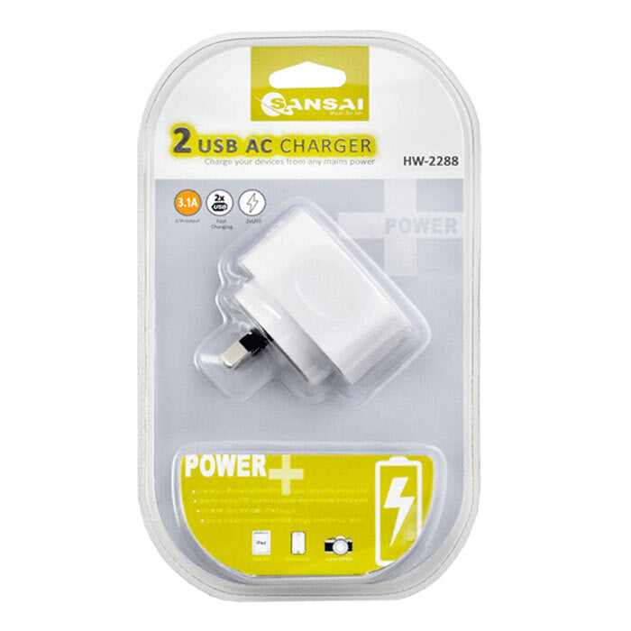 Sansai Hi-Speed Wall Mobile Charger/Adaptor/Socket 3.1A Assorted 15W 2xUSB-A — image 3