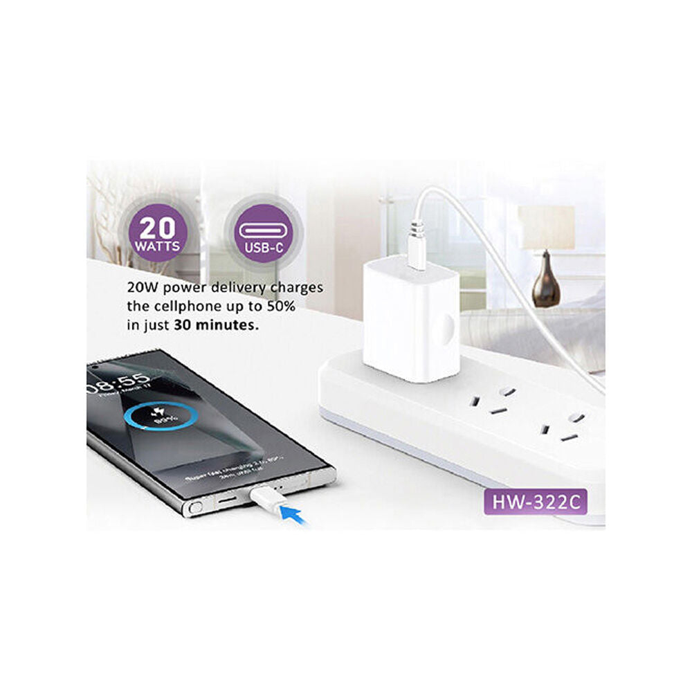 Sansai PD20W White Low Profile USB-C Wall Charger for Phone & Tablet — image 2