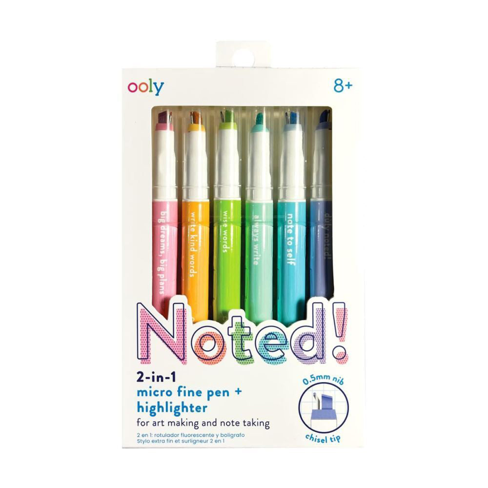 Ooly Noted 2in1 Micro Fine Pen Highlighter Art Colouring Marker Set 8y+ (6 Pieces)