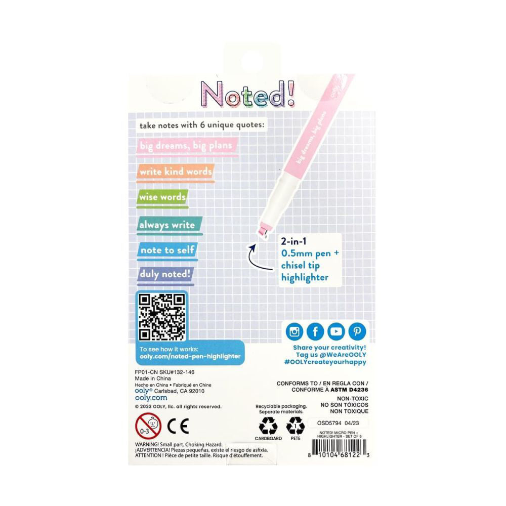 Ooly Noted 2in1 Micro Fine Pen Highlighter Art Colouring Marker Set 8y+ (6 Pieces) — image 2