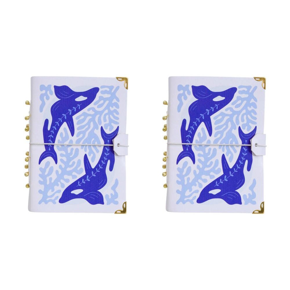 LVD Leather Notebook Writing Stationery Journal/Diary 18x13cm Blue Whale (2 Pack)