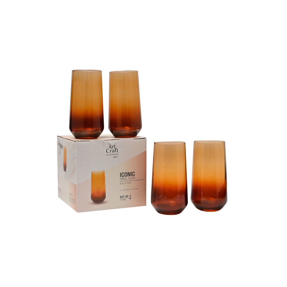 Artcraft 4pc Artcraft Iconic Amber Hiball Decorated Water Glassware Gift Boxed 470ml (2 Pack) — image 2