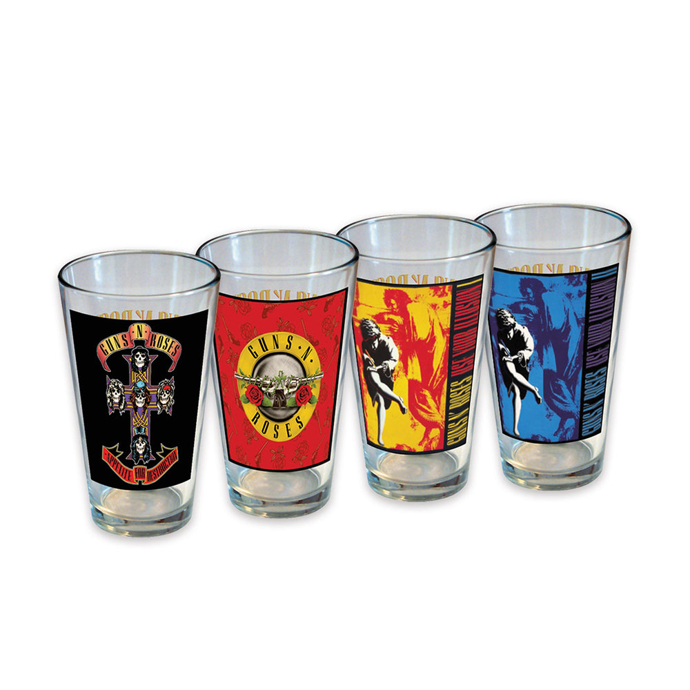 Icup Inc Guns N' Roses Liquor Drinking Pint Glass Drinkware Set 16oz (4 Pieces)