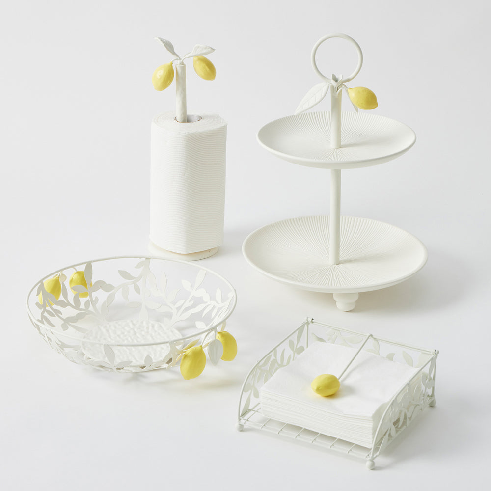 Pilbeam Living Metal Limetta Napkin/Tissue Holder Kitchen Decor White/Lemon (2 Pack) — image 2