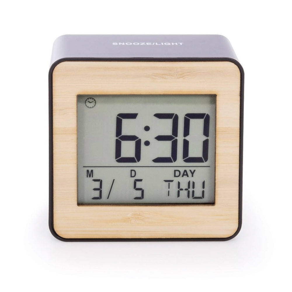 IS Gift Executive Collection Bamboo Digital Alarm Clock Calendar Black/Natural