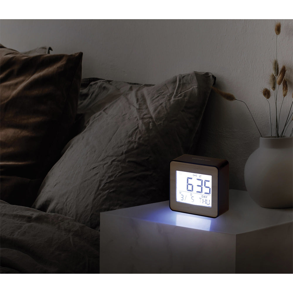 IS Gift Executive Collection Bamboo Digital Alarm Clock Calendar Black/Natural — image 4