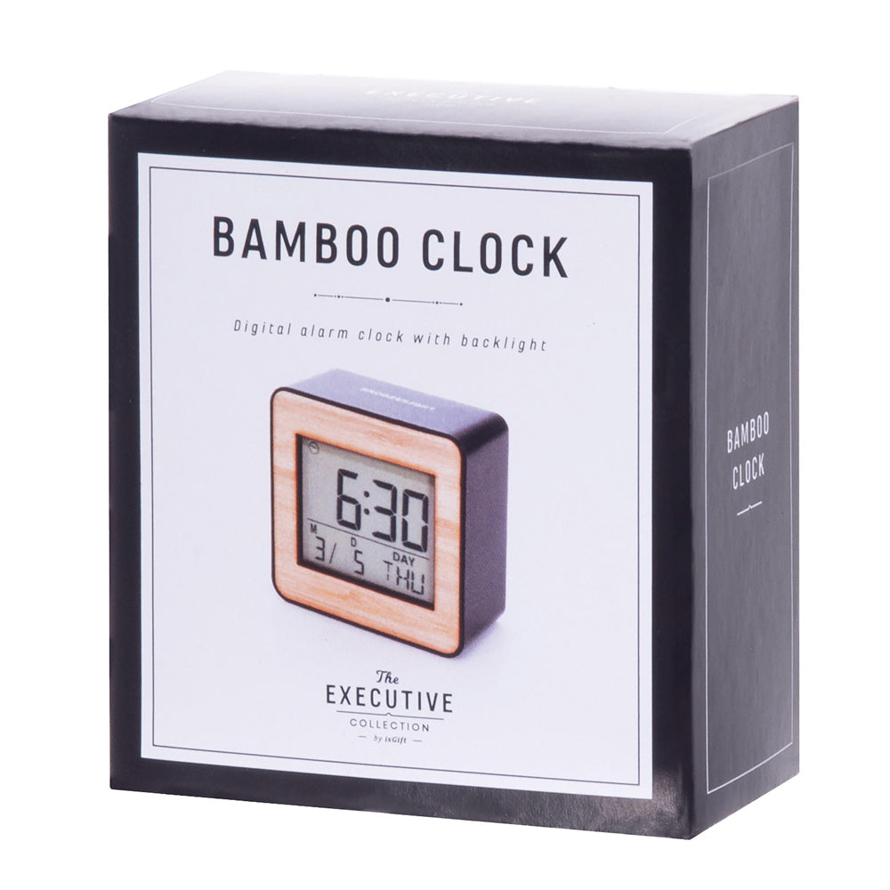 IS Gift Executive Collection Bamboo Digital Alarm Clock Calendar Black/Natural — image 3