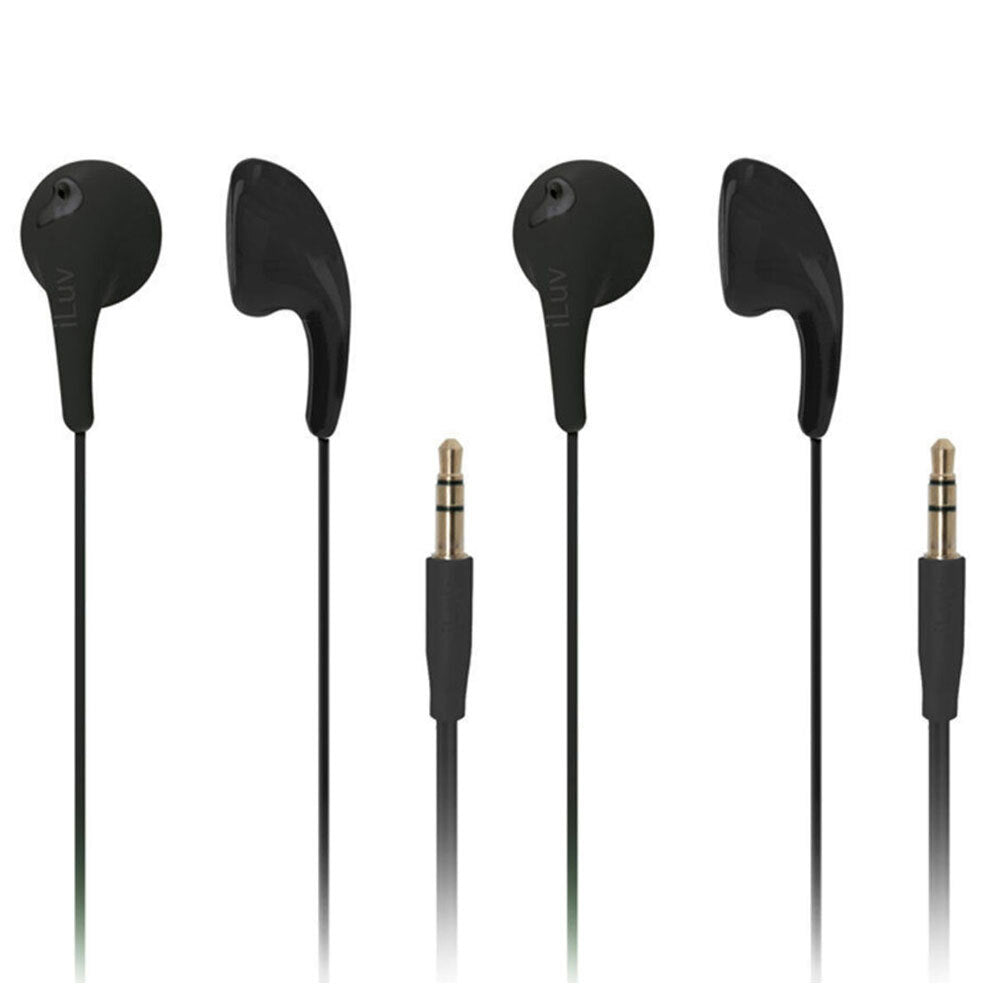 Iluv Black Bubble Gum 2 Earphones/Headphones In-Ear for iPhone/Android/iPod (2 Pack)