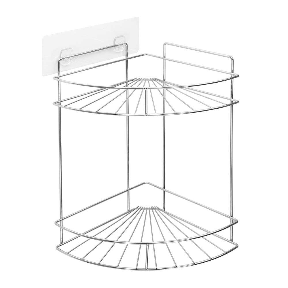I-Hook 34cm Double Corner Shelf Shower Organiser Storage Shampoo Holder Silver — image 2