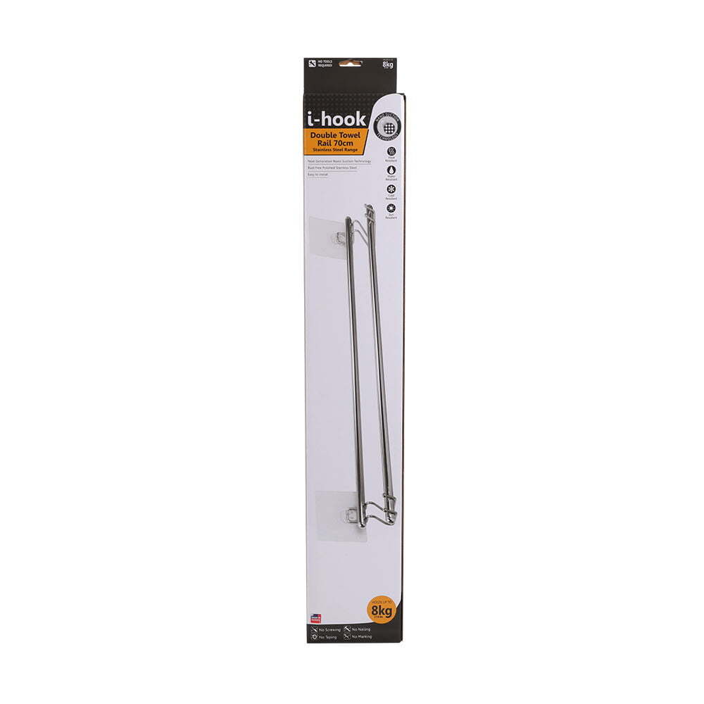 I-Hook 70cm Stainless Steel Double Towel Rail Holder Bathroom Organiser Silver — image 2