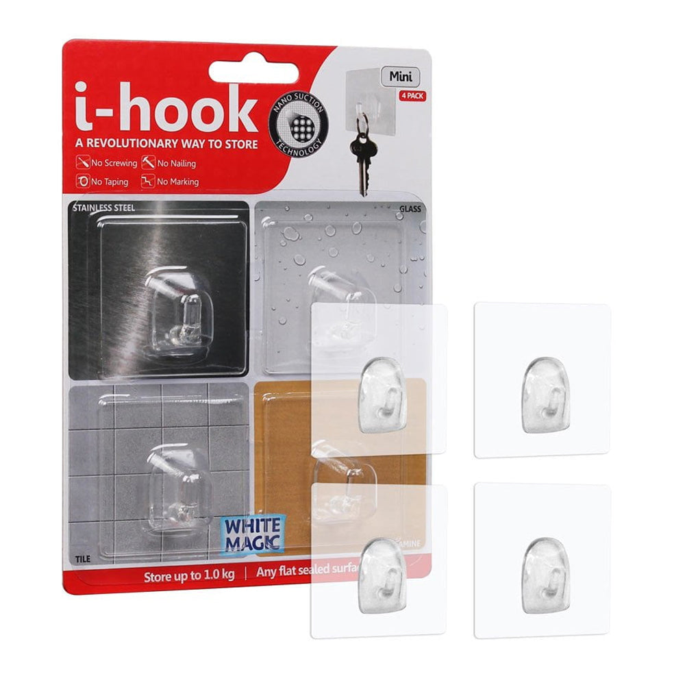 White Magic i-Hook Mini 47cm Multi-Surface Hook Wall Mounted Storage Clear (8 Pieces) — image 3