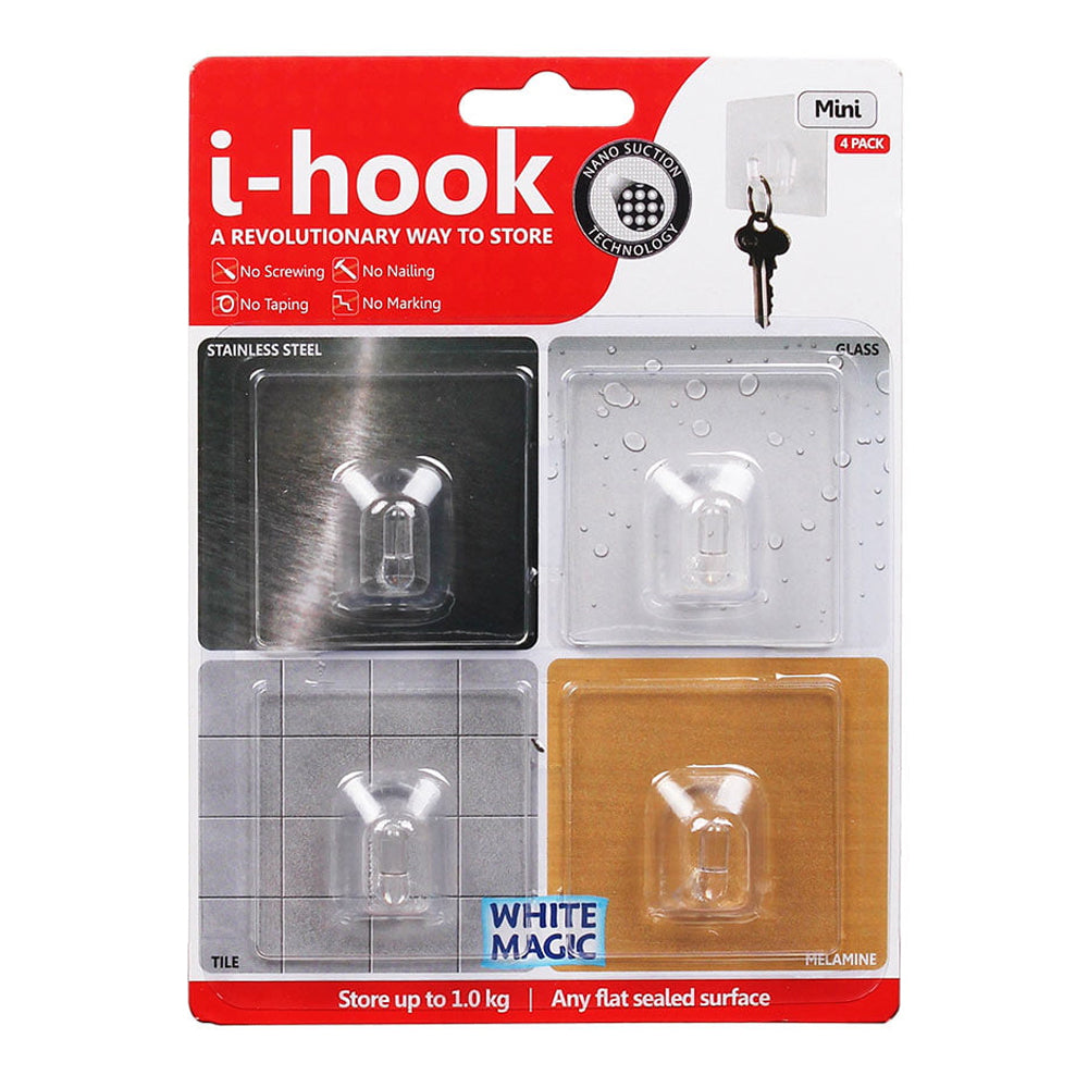White Magic i-Hook Mini 47cm Multi-Surface Hook Wall Mounted Storage Clear (8 Pieces) — image 2