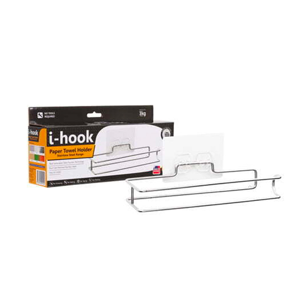 I-Hook Silver 23cm Paper Towel Holder Stainless Steel Storage Bathroom Organiser