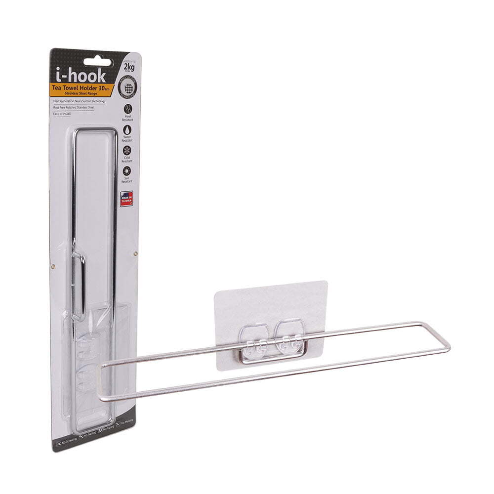 I-Hook 30cm Stainless Steel Tea Towel Holder Wall Mounted Organiser Storage SLV