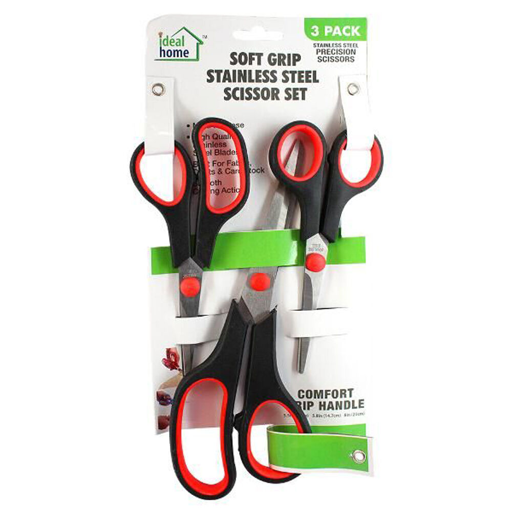 Ideal Home Soft Grip Stainless Steel Craft Scissors Set Multipurpose (3 Pieces)