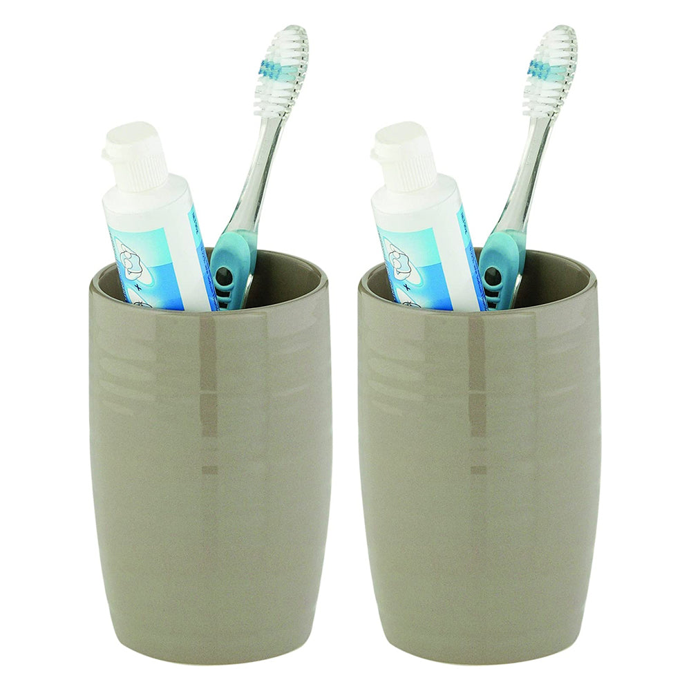 Butlers Hush Glossy Ceramic Bathroom/Kitchen Tumbler/Cup Mushroom 75x12.5cm (2 Pack)