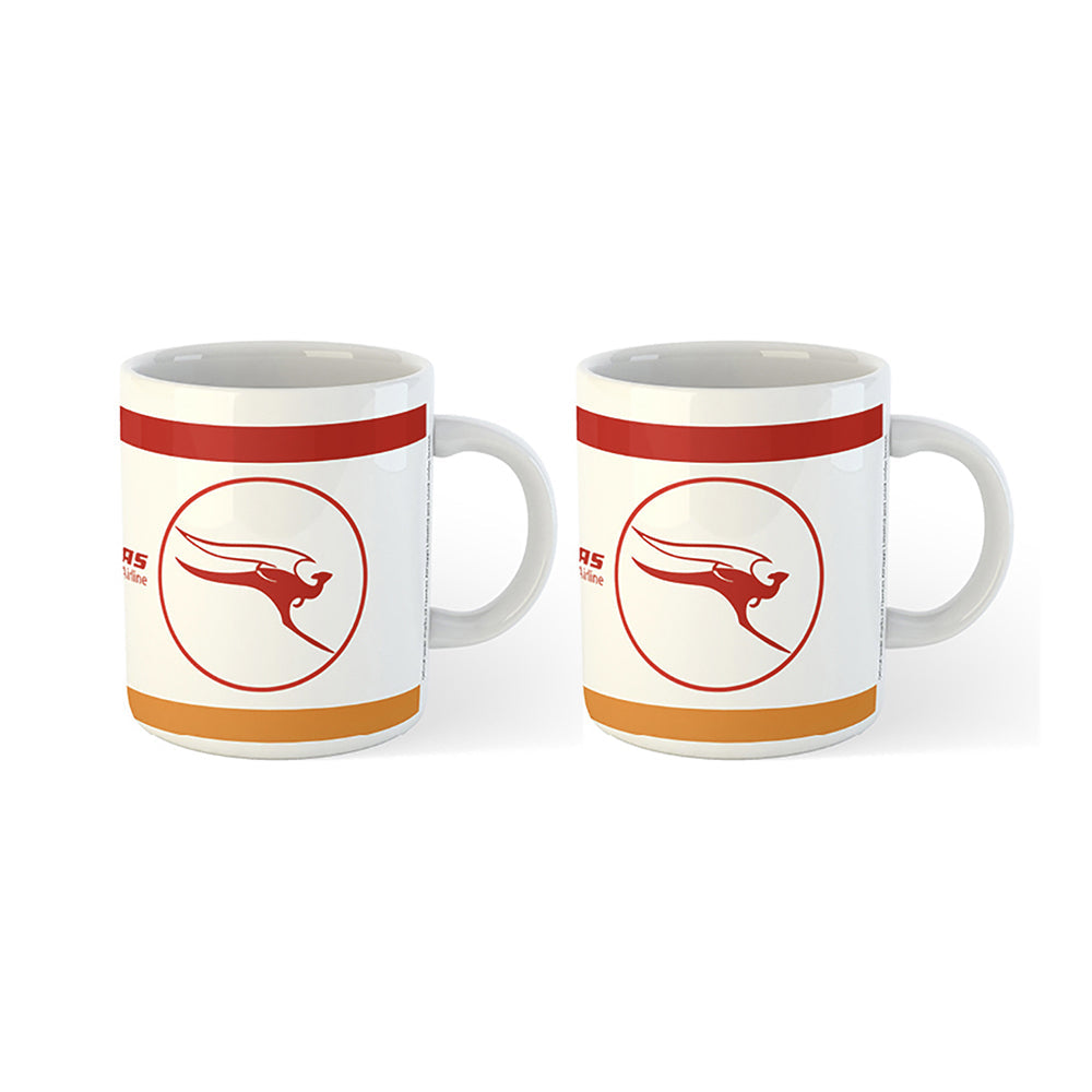 Qantas Australiana Retro Styled 1968 Flying Kangaroo Logo Novelty Mug 300ml (2 Pack)