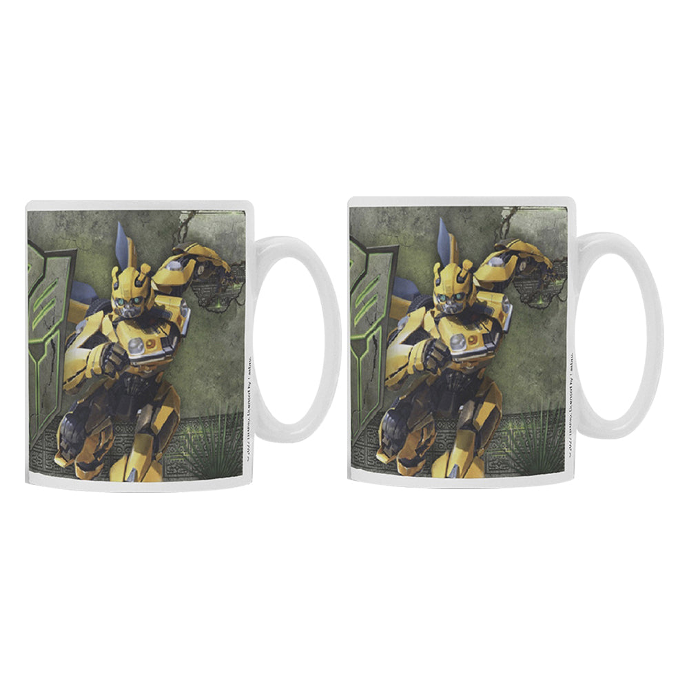 Transformers Themed Cartoon Print White Gift Coffee Mug Drinking Cup 300ml (2 Pack)