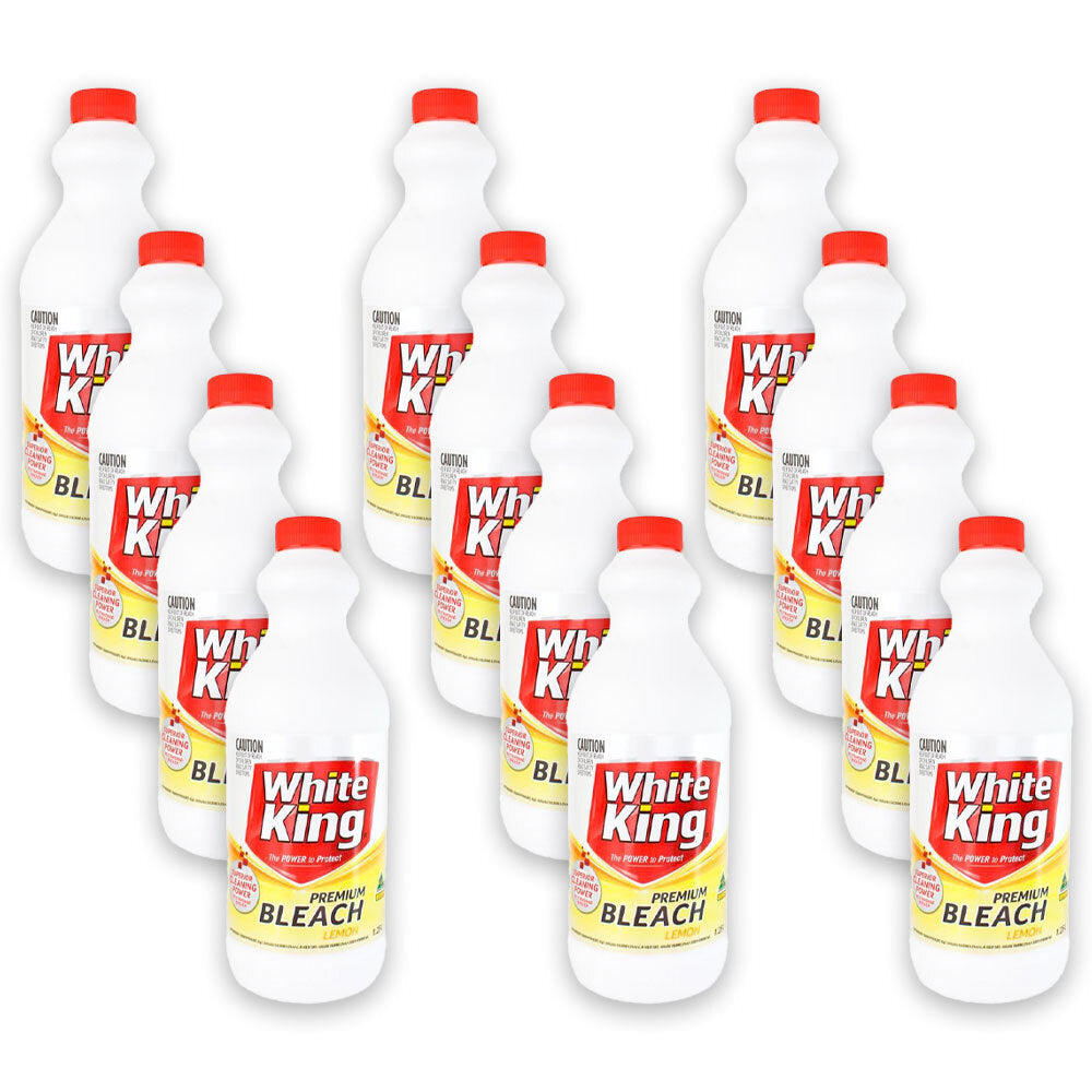 White King Premium Liquid All Purpose Whitening Bleach Cleaner 1.25L Lemon (12 Pack)