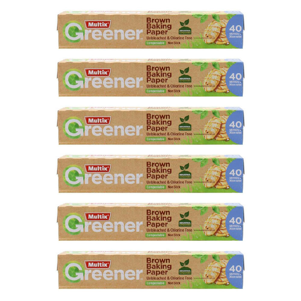Multix Wide Brown Baking Paper Compostable Non-Stick Sheet Roll 40mx30cm (6 Pack)