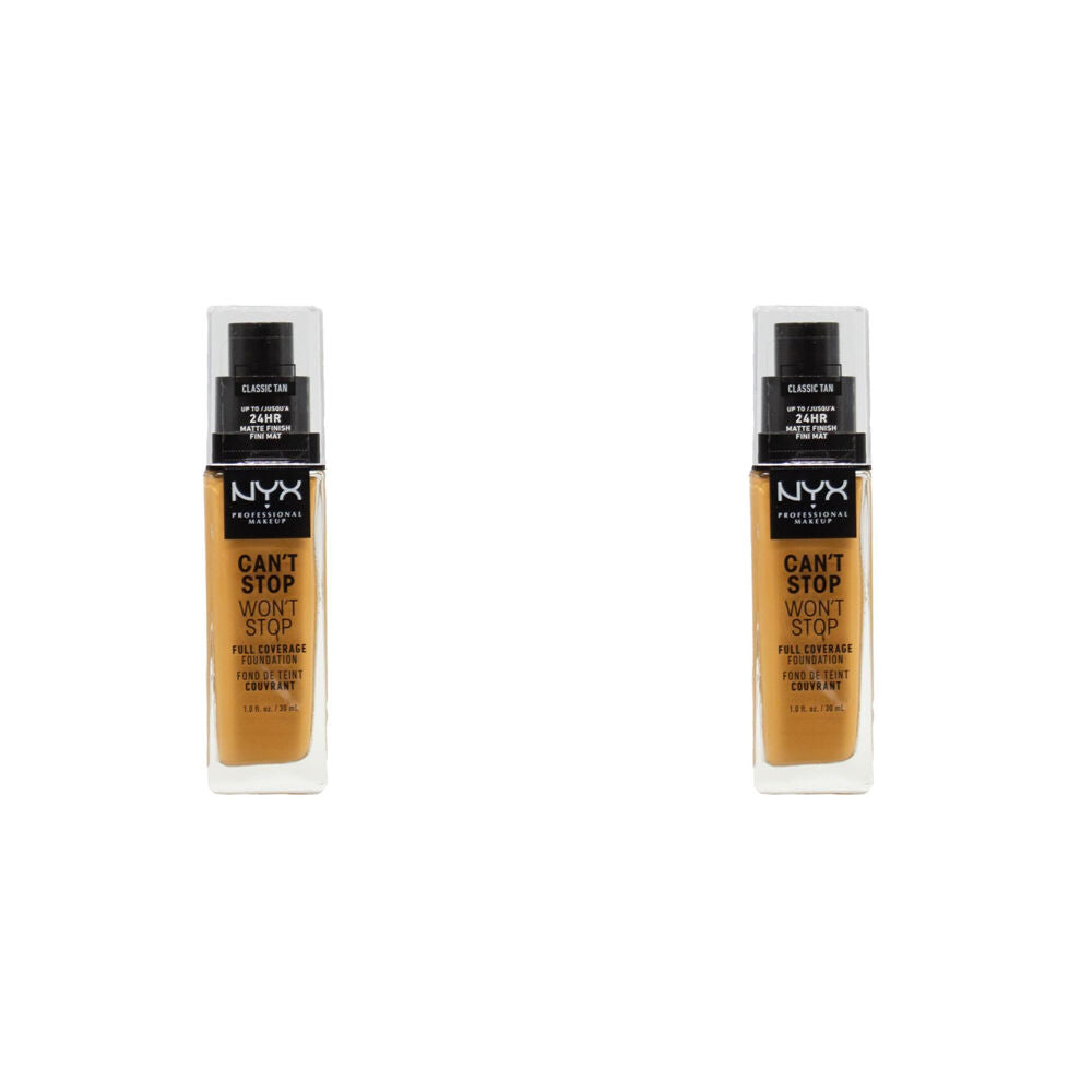 NYX 30ml Foundation Cant Stop Wont Stop Full Coverage Cosmetics Classic Tan (2 Pack)