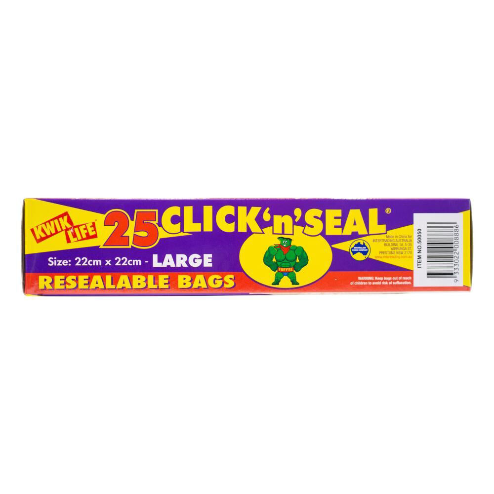 Kwik Life Click N Seal Resealable Bags Large Reusable Zip Lock 22x22cm (25 Pieces) — image 2