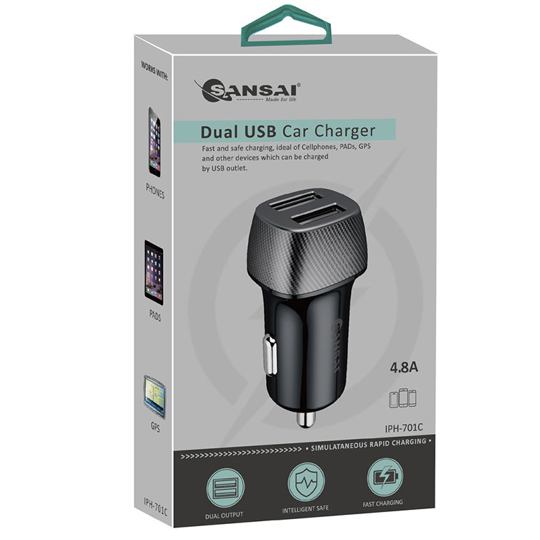 Sansai Dual 4.8A Output USB Mobile Car Charger 12-24V Voltage Input White — image 3