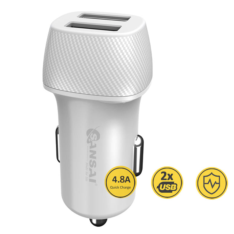 Sansai Dual 4.8A Output USB Mobile Car Charger 12-24V Voltage Input White — image 2