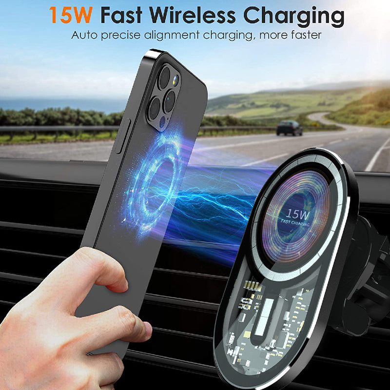 Sansai Magnetic Wireless Hands Free Car Phone Charger 15W For iPhone Black — image 3