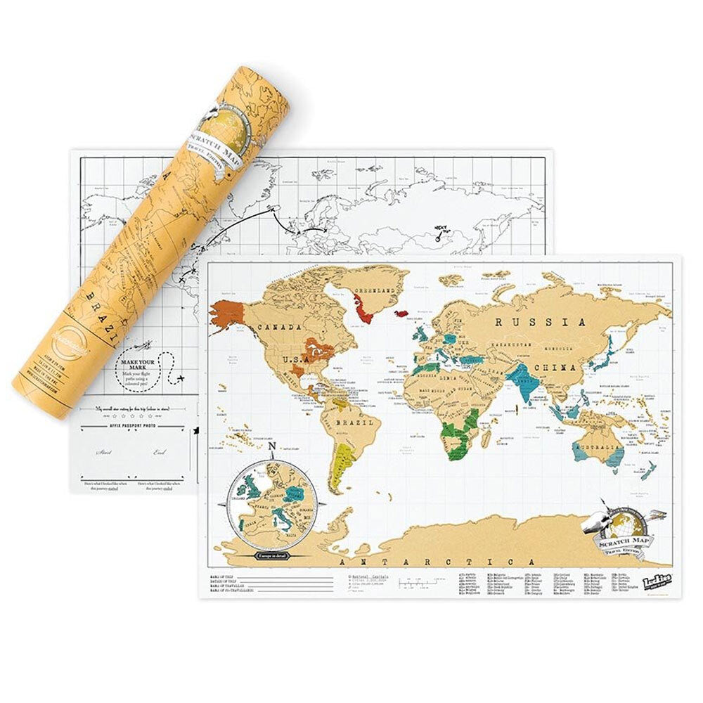 Luckies 42cm Scratch Off Map Travel Edition w/ Foil Hanging Wall Decor White — image 2