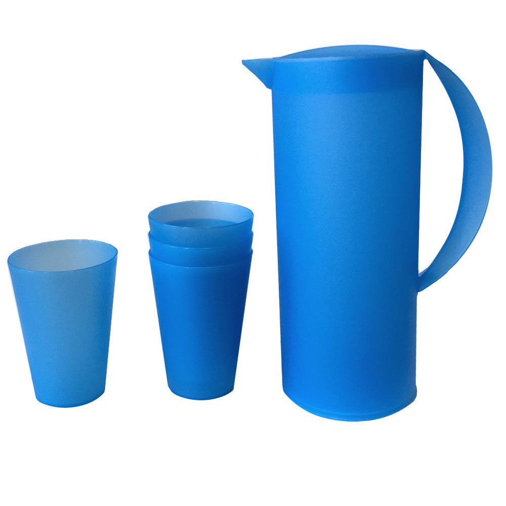Generic 1.5L Frosted Plastic Pitcher Jug/280ml Water/Juice Drinking Cup/Mugs Set BL (5 Pieces)
