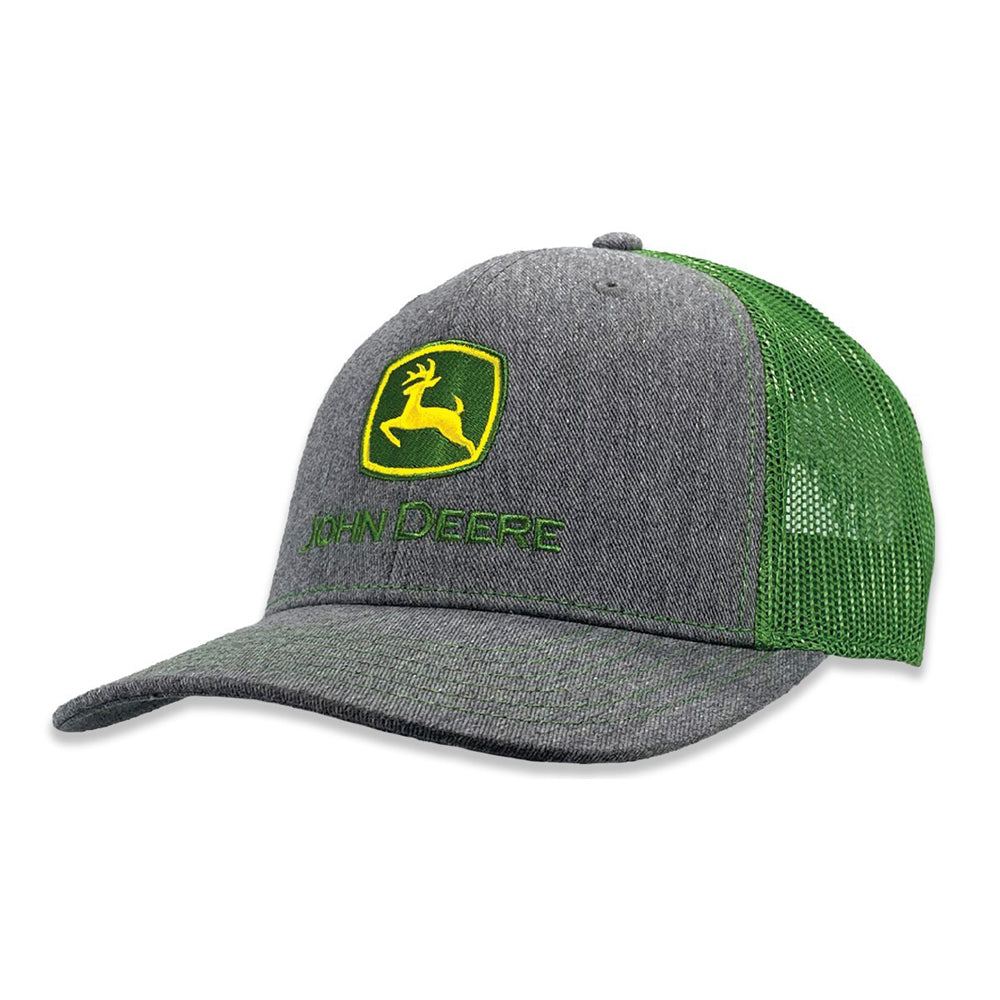 John Deere Trademark Logo Themed Trucker Mesh Cap Hat Heather Grey/Green