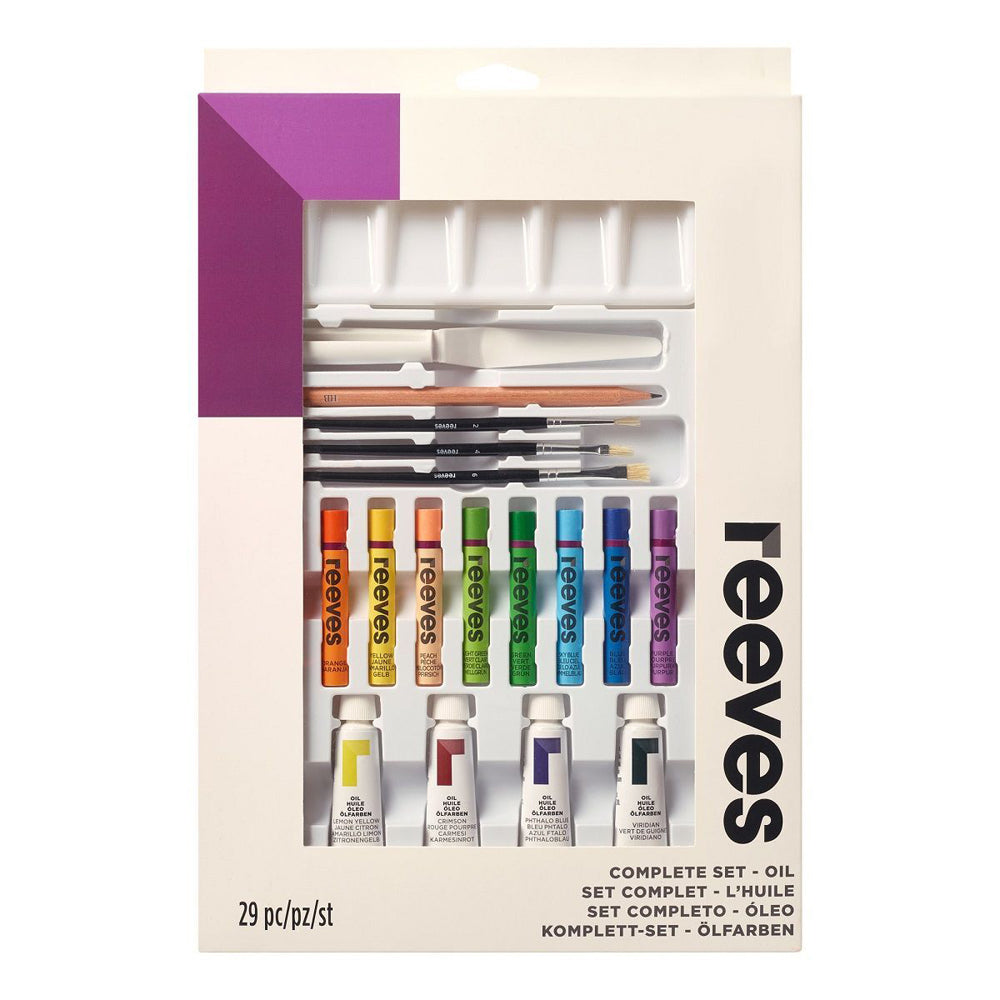 Reeves Oil Paint And Brushes Complete Arts And Crafts Kit Painting Set (24 Pieces)