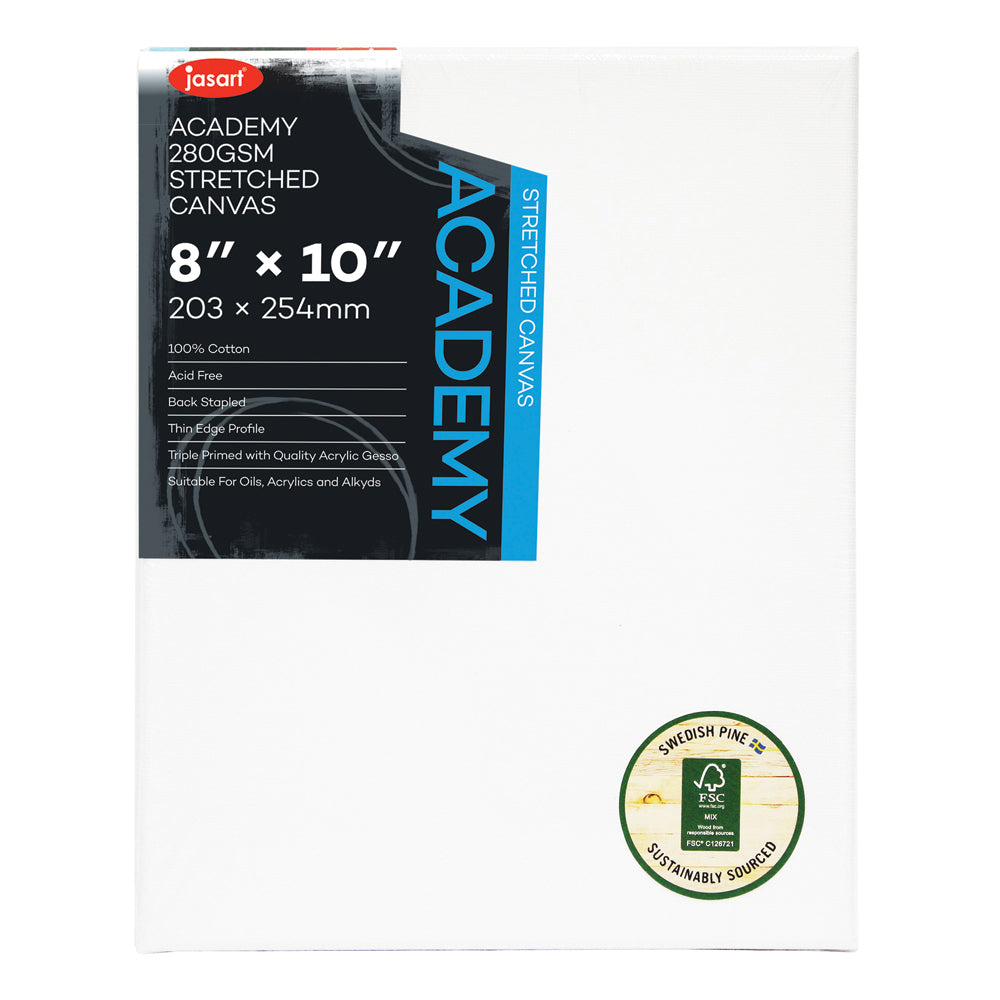 Jasart Academy 8x10" Thin Edge Cotton Stretched Blank Painting Canvas 280GSM WH