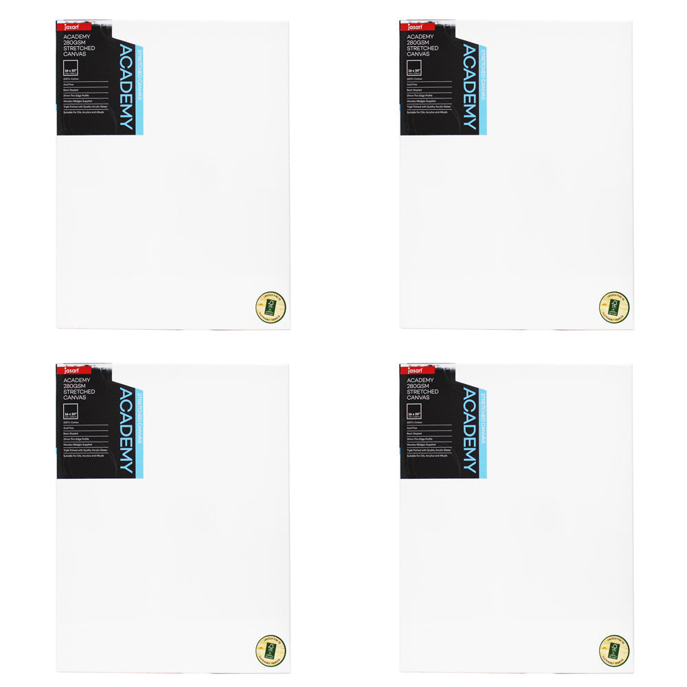 Jasart Academy 16x20" Thin Edge Cotton Stretched Painting Canvas 280GSM White (4 Pack)