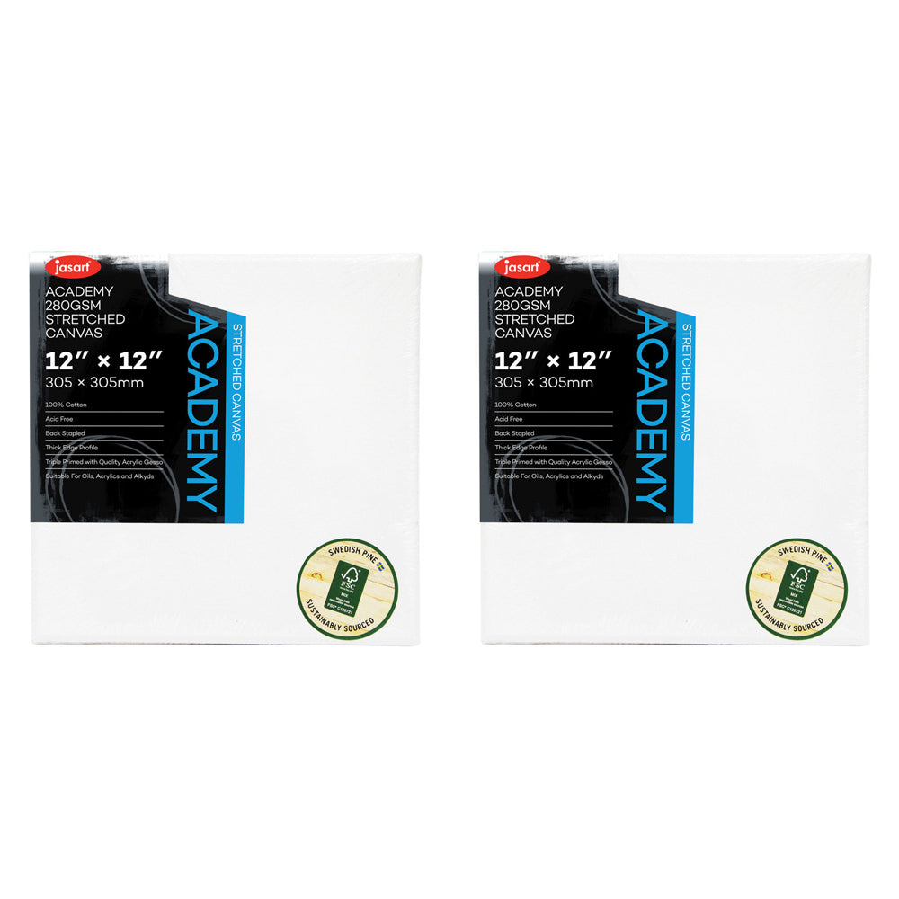 Jasart Academy 18x24" Thin Edge Cotton Stretched Painting Canvas 280GSM White (2 Pack)