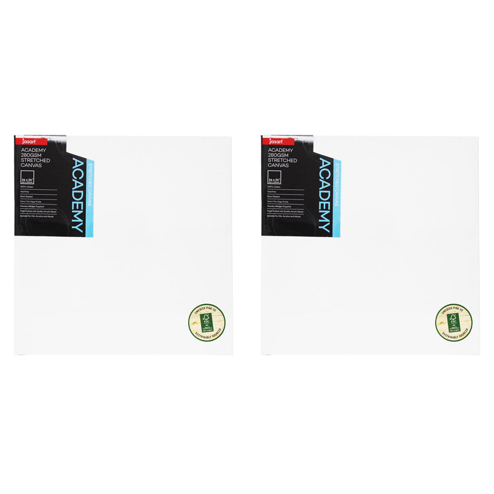 Jasart Academy 24x24" Thin Edge Cotton Stretched Painting Canvas 280GSM White (2 Pack)