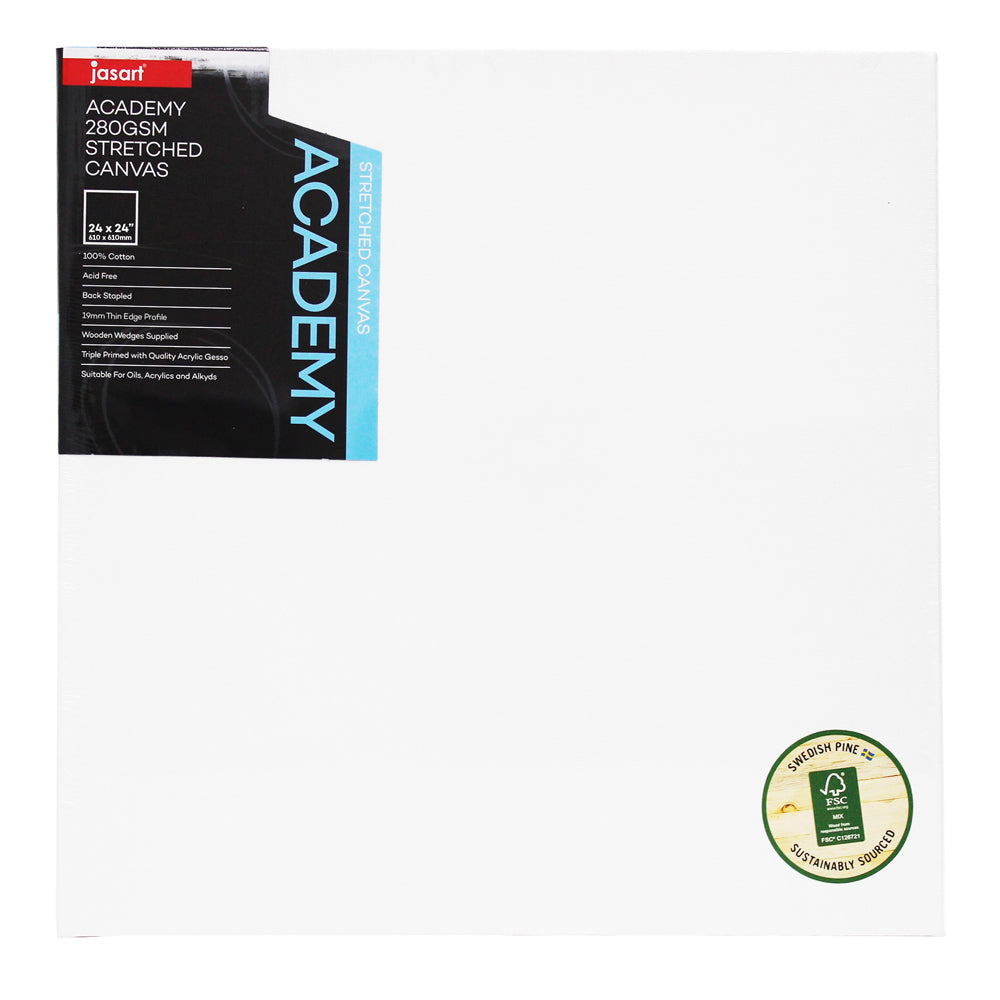 Jasart Academy 24x24" Thin Edge Cotton Stretched Painting Canvas 280GSM White (2 Pack) — image 2