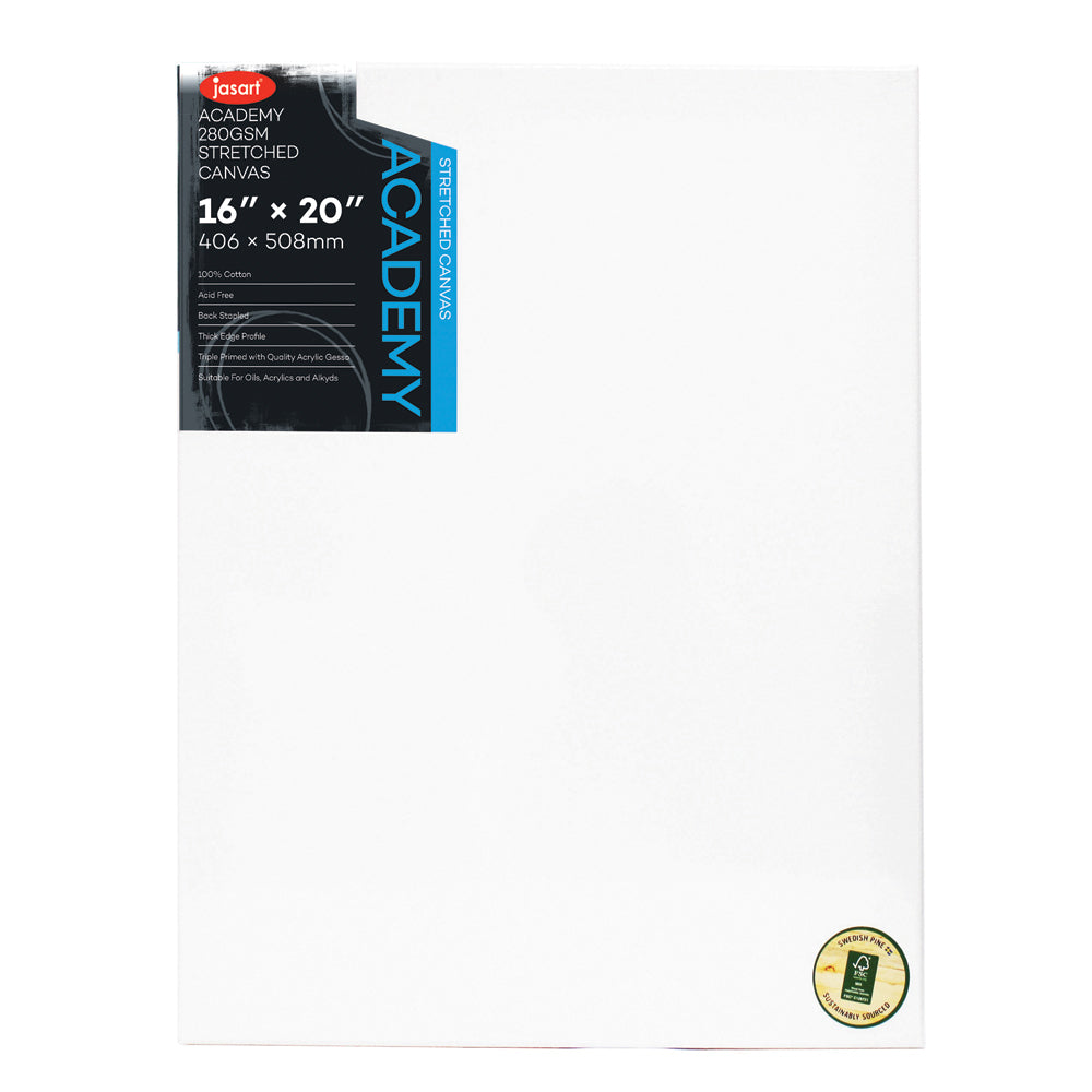Jasart Academy 16x20" Thick Edge Cotton Stretched Canvas 280GSM - White (3 Pack) — image 2