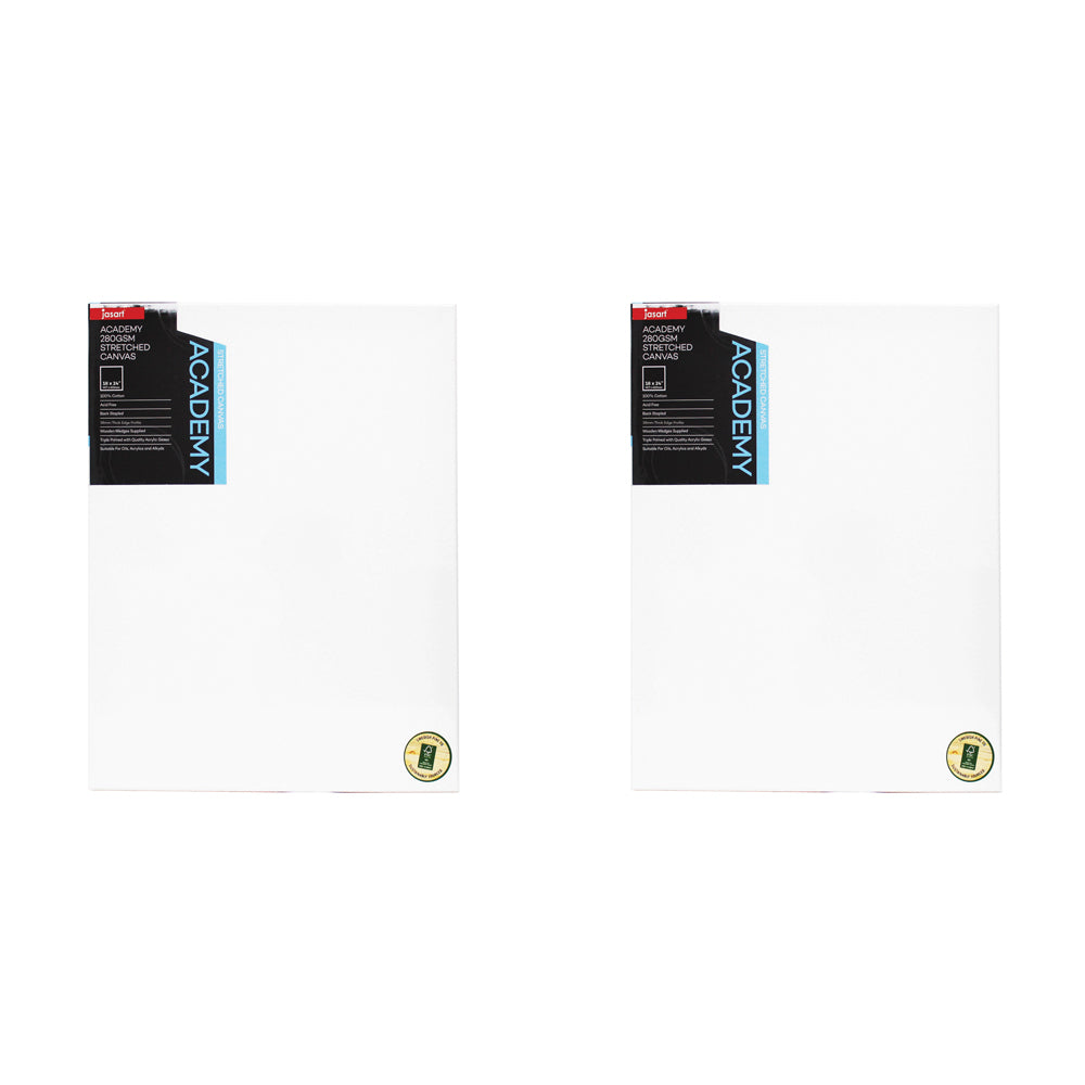 Jasart Academy 18x24" Thick Edge Cotton Stretched Canvas 280GSM - White (2 Pack)