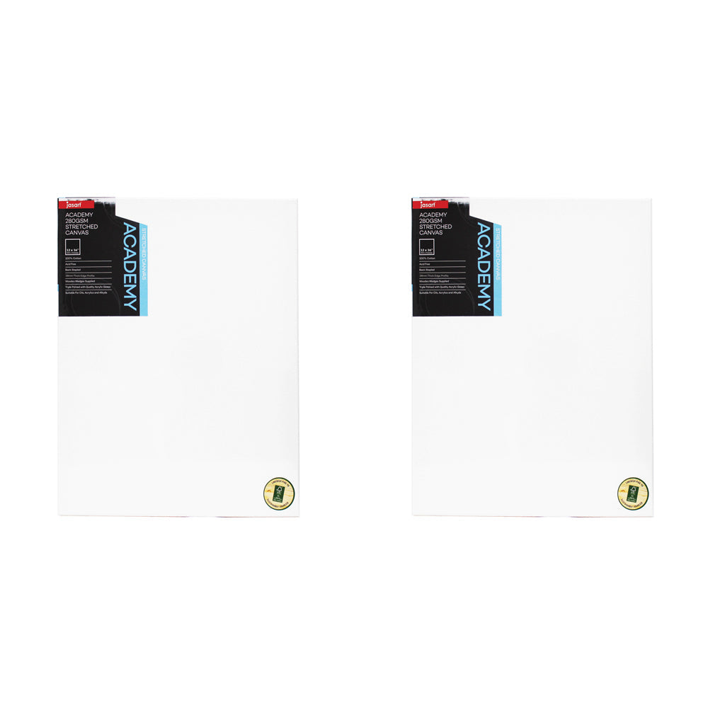 Jasart Academy 12x36" Thick Edge Cotton Stretched Canvas 280GSM - White (2 Pack)