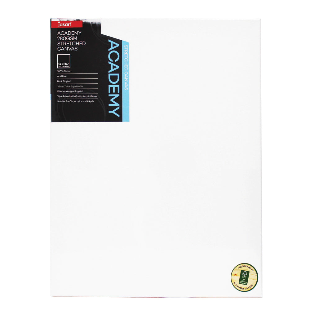 Jasart Academy 12x36" Thick Edge Cotton Stretched Canvas 280GSM - White (2 Pack) — image 2